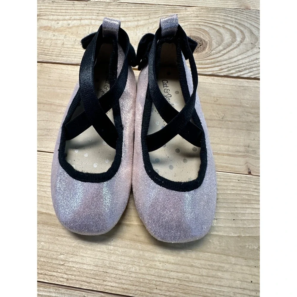 Cat & Jack Toddler Girls Pink Glitter Ballet Flats with Heel Bow Size 5‎